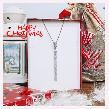 Świąteczny zestaw prezentowy- szykowny srebrny naszyjnik z ozdobną choinką